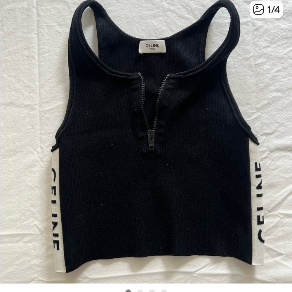 Celine Black and White Zip-Front Tank Top